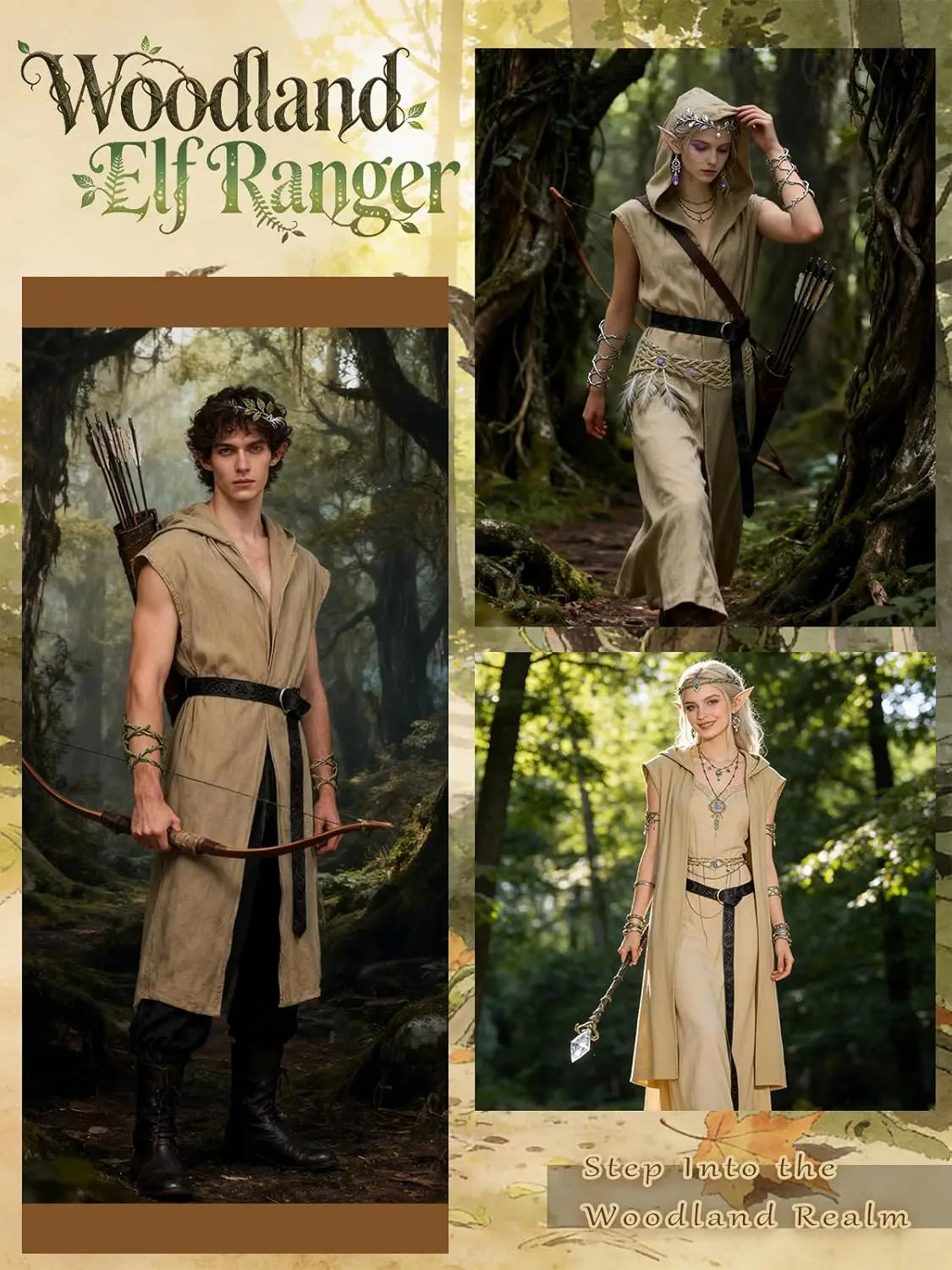 Verceco Men’s Renaissance Costume Set – Medieval/Renaissance Costume for Men with Hooded Surcoat Leather Belt & Bracers