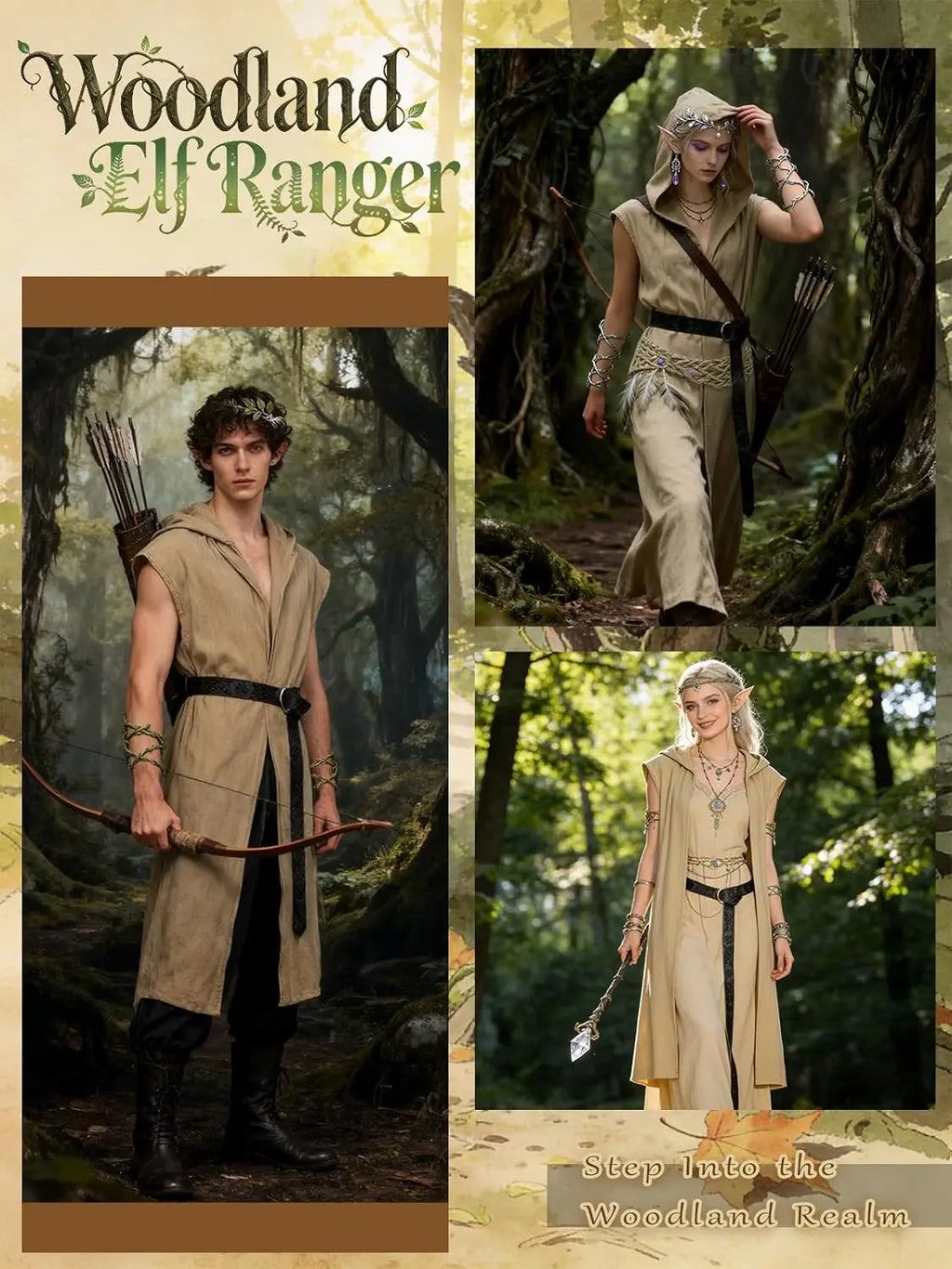 Verceco Men’s Renaissance Costume Set – Medieval/Renaissance Costume for Men with Hooded Surcoat Leather Belt & Bracers
