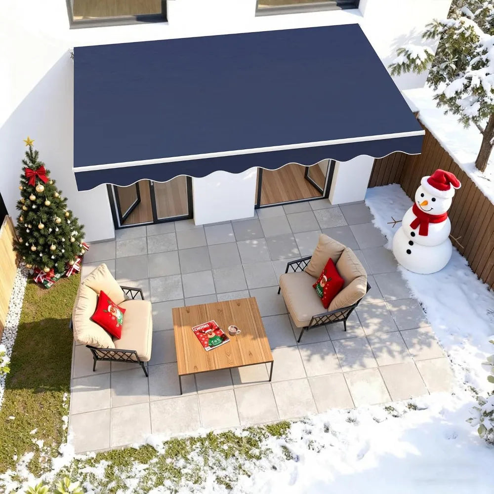 9.9x7.8FT Manual Retractable Patio Awning Sunshade Canopy Dark Blue