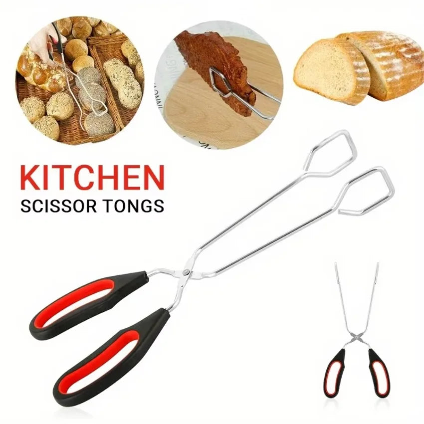 3 Sizes Long Handle Non Slip Metal Food Tongs Barbecue Scissor Clip For BBQ Grilled Bread Baking Kitchen Cooking Accessories
