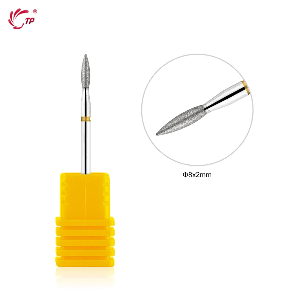 TP Flame Milling Cutter Cuticle Clean Diamond Nail Drill Bit Electric Rotary Manicure Pedicure Drill Bit Burr Polisher Nail Tool