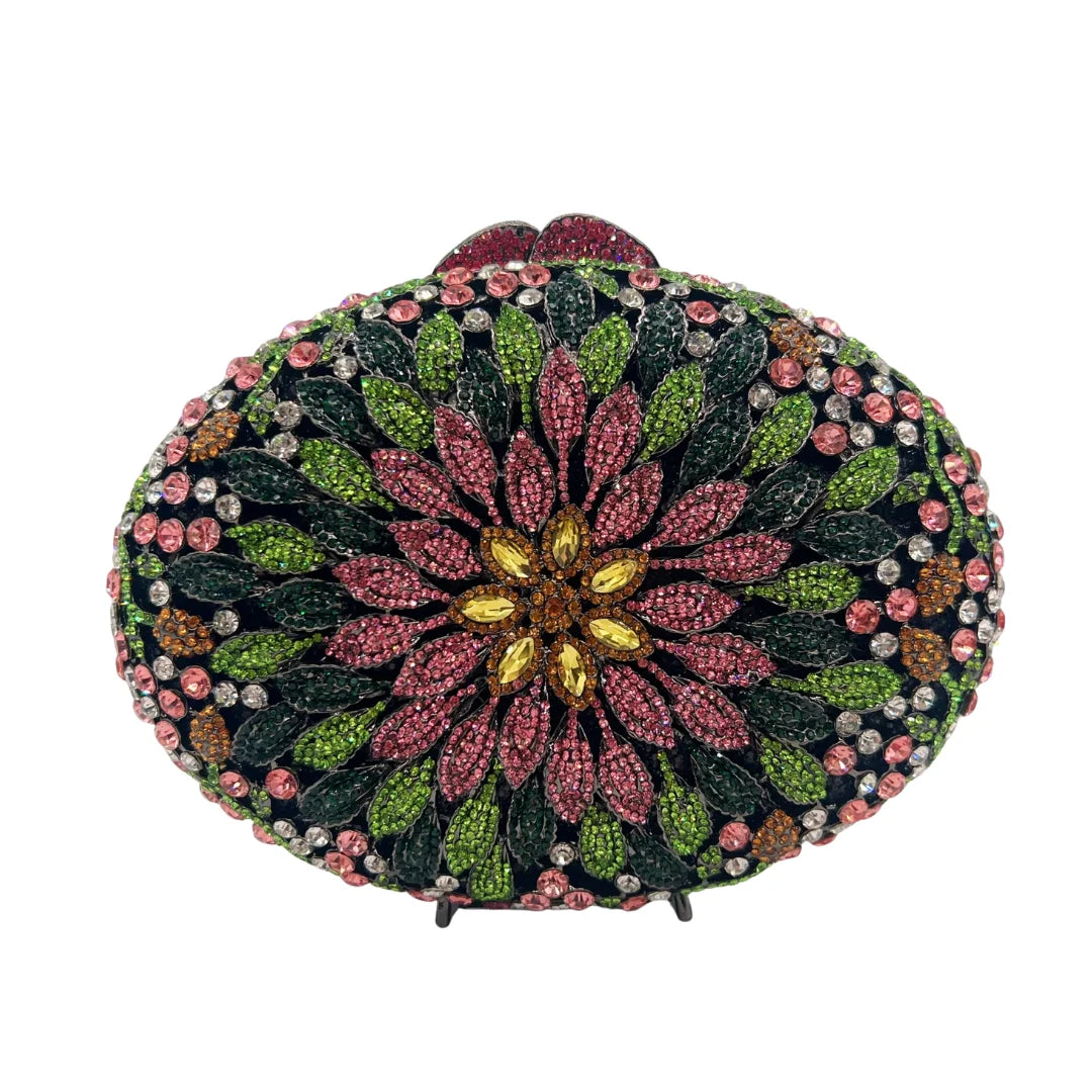 Artistic Floral Print Evening Clutch, Black Background with Colorful Flowers, Women's Party Purse, Wholesale