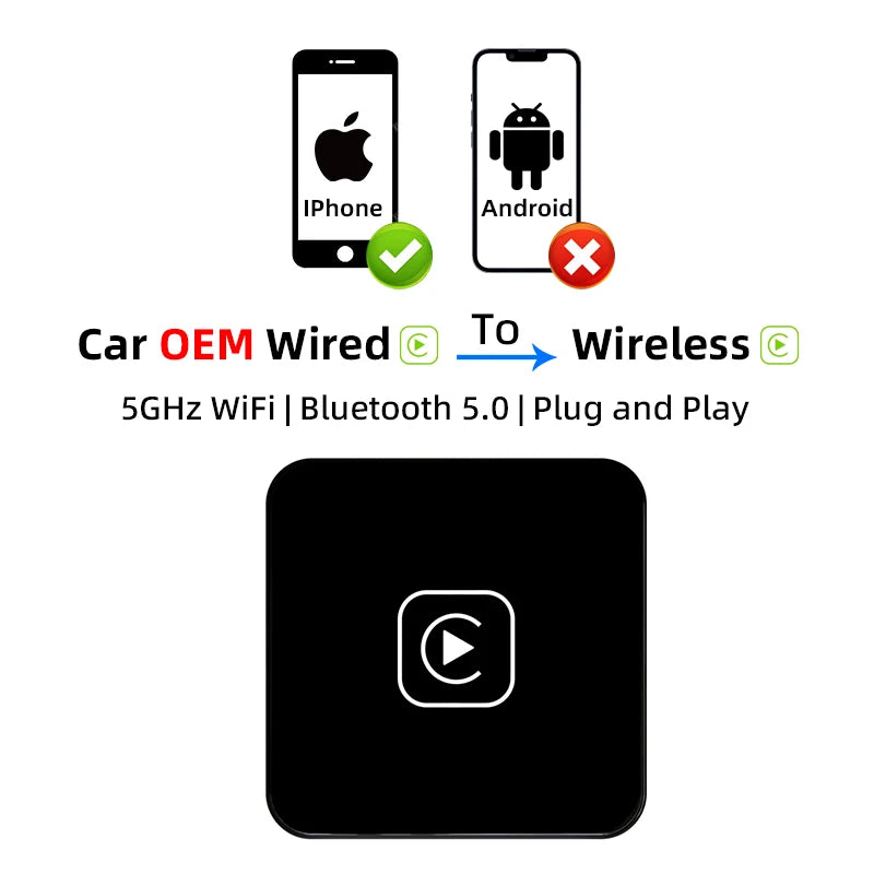 Mini Box Dongle Wired To Wireless Carplay Android Auto For Audi Toyota Mazda Nissan Chevrolet Suzuki Subaru Kia Ford Opel Skoda