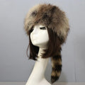 Autumn and Winter New Fashion Flat Top Russian Style Hat Warm Thicken Plush Raccoon Hat for Adult Kids Unisex Fur Hat Winter