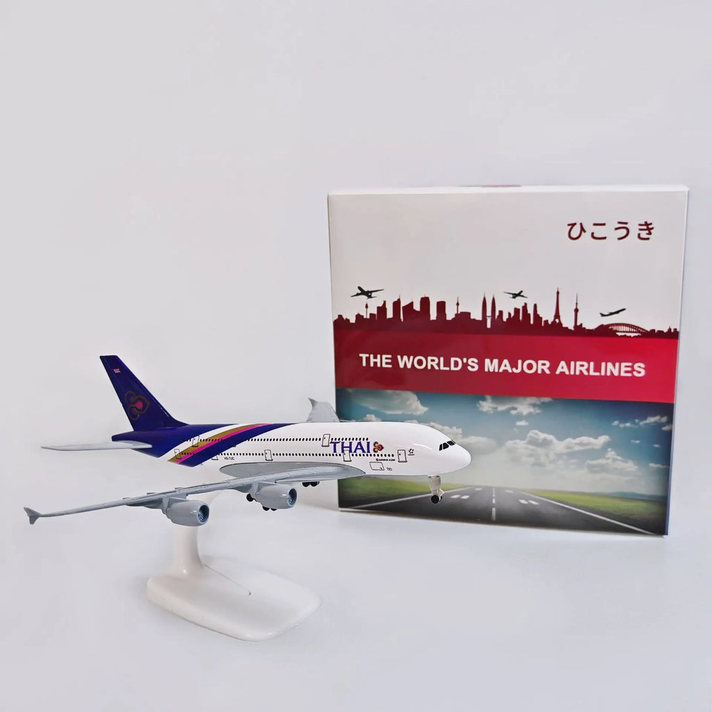 20cm Thai A380 Metal Toy Airplane Model Kit Sky Jumbo a380 Model Plane with Stand for Collections Displays or Plane Gift