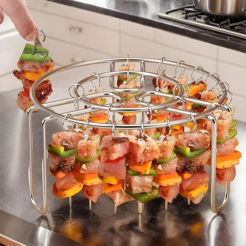 Oven Rack Stainless Air Fryer Skewer Rack Heat-Resistant Stainless Steel Grilling Skewer Rust-Proof Reusable Non-Stick Chef Tool