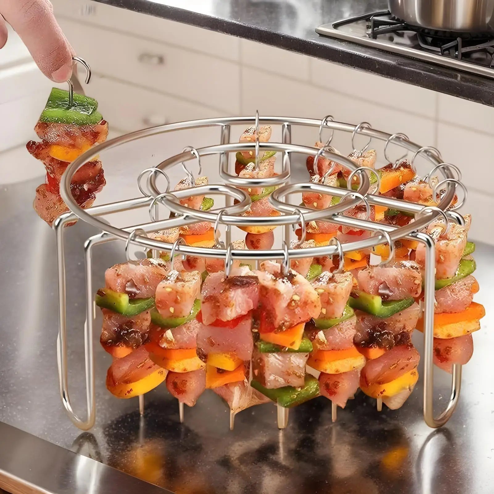 Oven Rack Stainless Air Fryer Skewer Rack Heat-Resistant Stainless Steel Grilling Skewer Rust-Proof Reusable Non-Stick Chef Tool