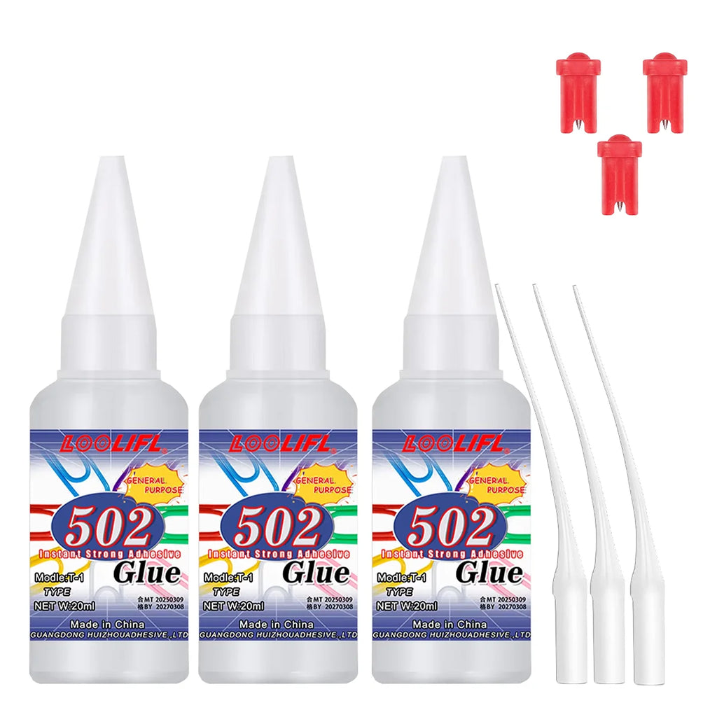 Loolifl, 502 Super Glue, Instant Adhesive, Cyanoacrylic Acid, Strong Repair for Plastics, Wood, and Furniture (with Glue Opener)