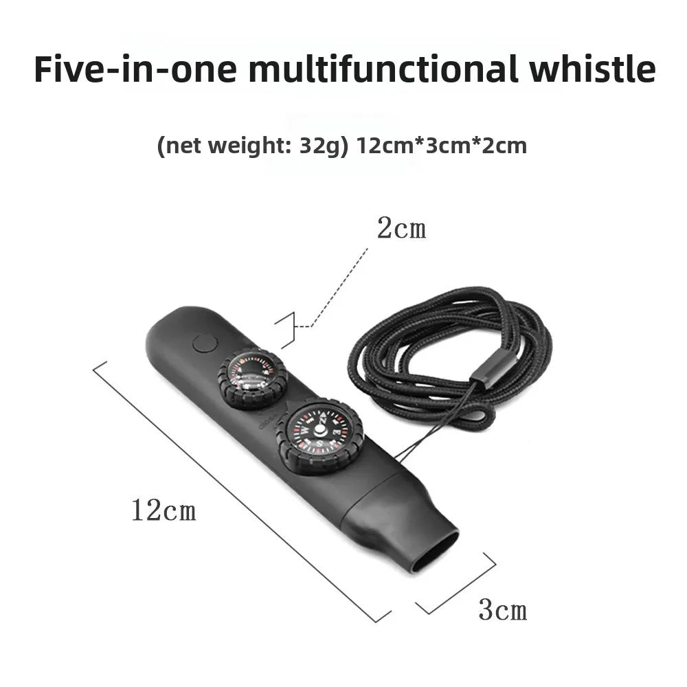 7-in-1 Multifunctional Outdoor Survival Whistle with LED Light Thermometer Compass for Camping Hiking Emergency Rescue Safety