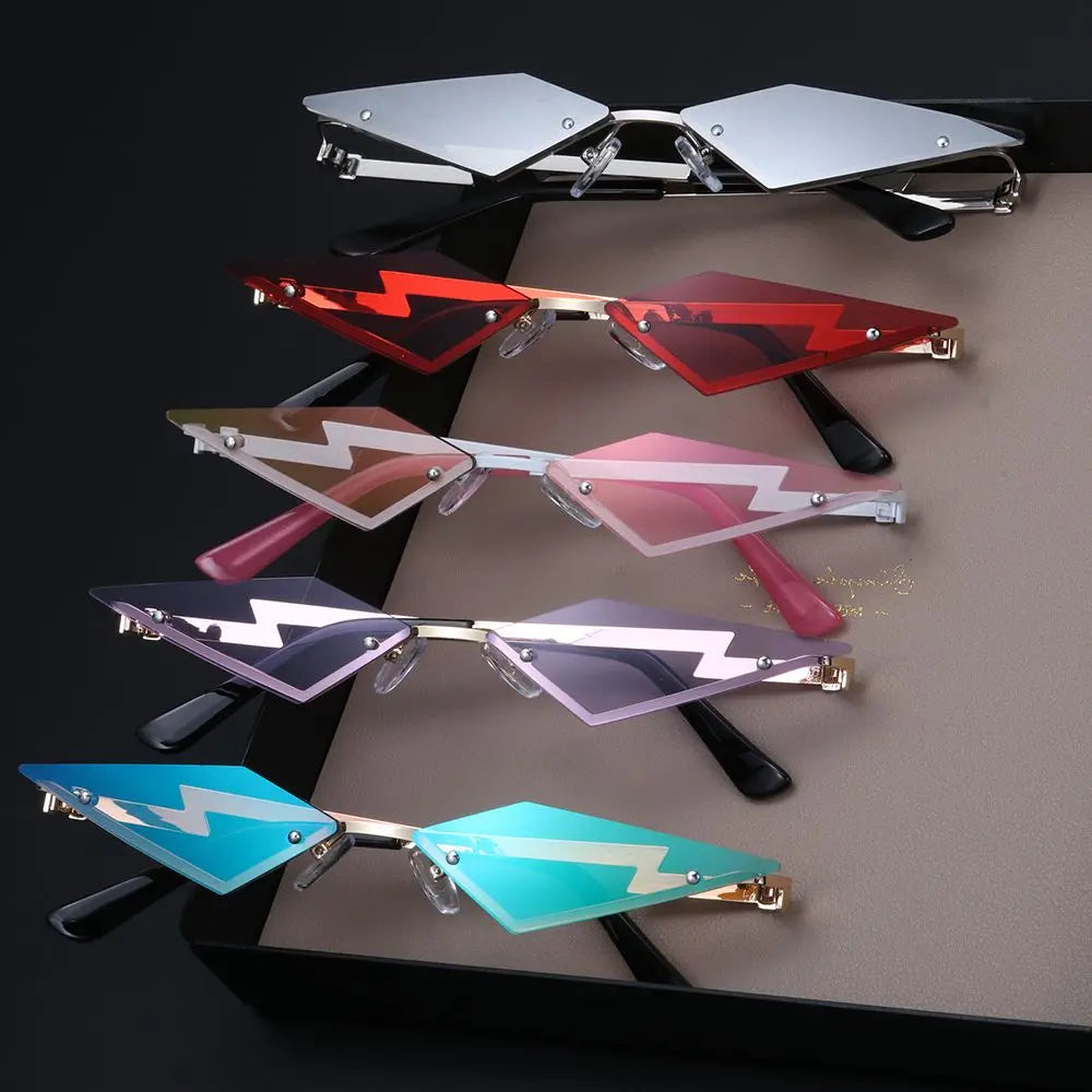 Cat Eye Sunglasses Diamond Shape Women Retro Rimless Sun Glasses UV400 Trendy Narrow Frame Streetwear Hiking Cycling Eyewear