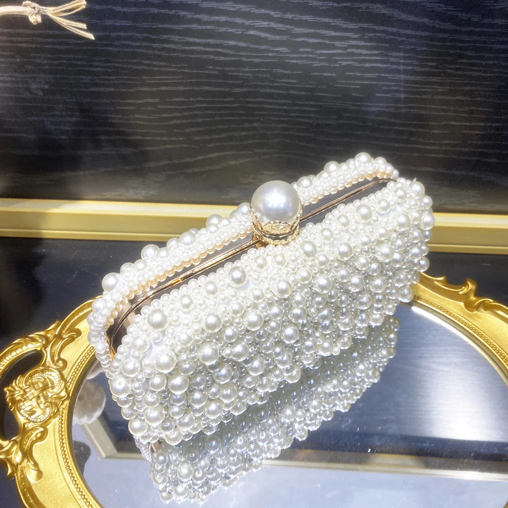 Ladies' new versatile pearl dinner bag fashionable pearl handbag light luxury and high-end white single shoulder crossbody bag