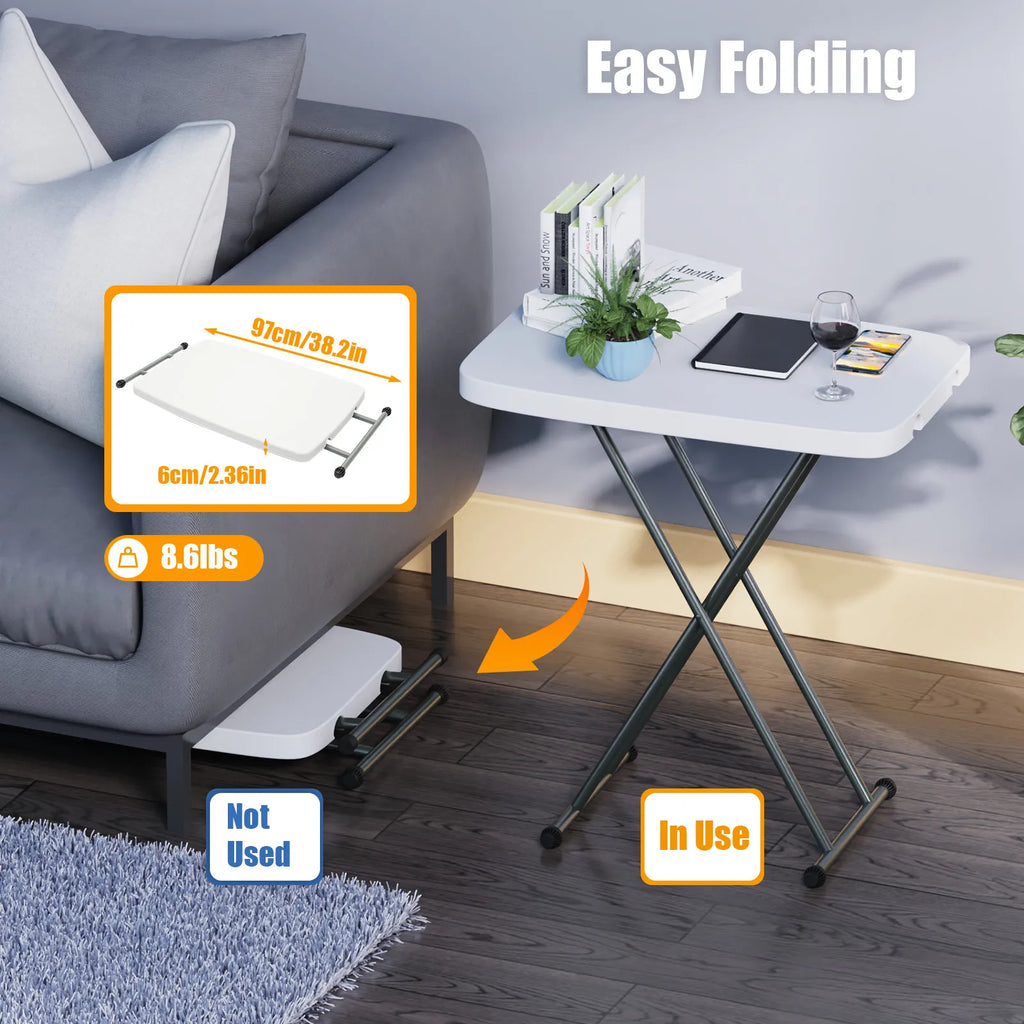 Triangular Stable Structure Foldable Lift Table, Backyard Party Beach Fishing Use, Lightweight Anti-slip Feet Rounded Corner Collapsible Table for Outdoor Enthusiasts