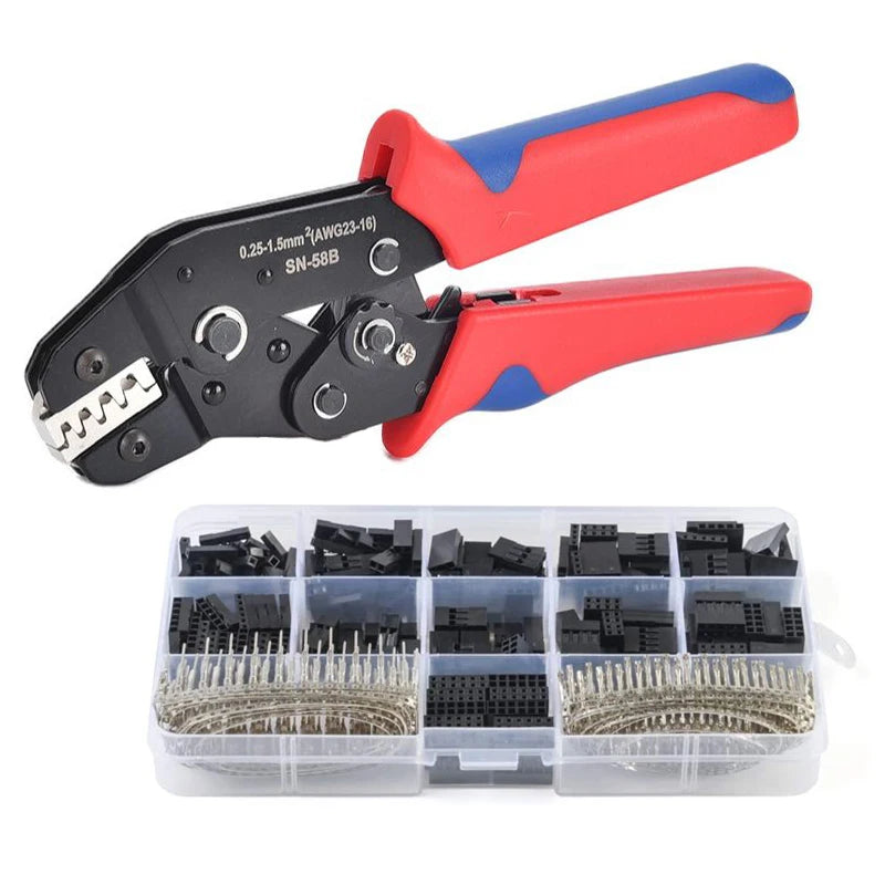 SN-58B Dupont Crimping Tool Kit 2.54mm Pitch Single Row Male Headers, Dupont Crimp Pins Jumper Wire Crimping Plier Hand Tool