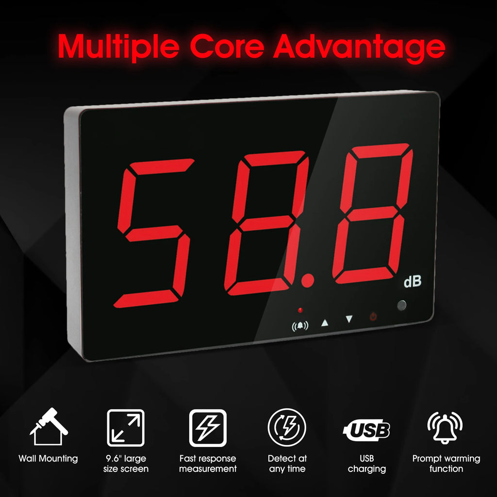 Digital Decibel Meter - Wall-Mounted Noise Level Tester (30-130dB) with Alarm & Large Red LCD Display for Home, Factory