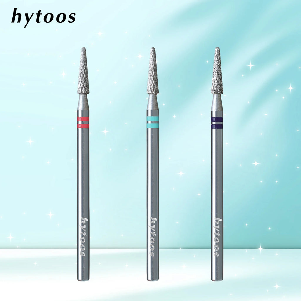 HYTOOS Round Cone Diamond Cut Pro Nail Drill Bits Chrome Russian Cuticle Bit for Electric Nail Drill Dead Skin Cleaner Prep Tool