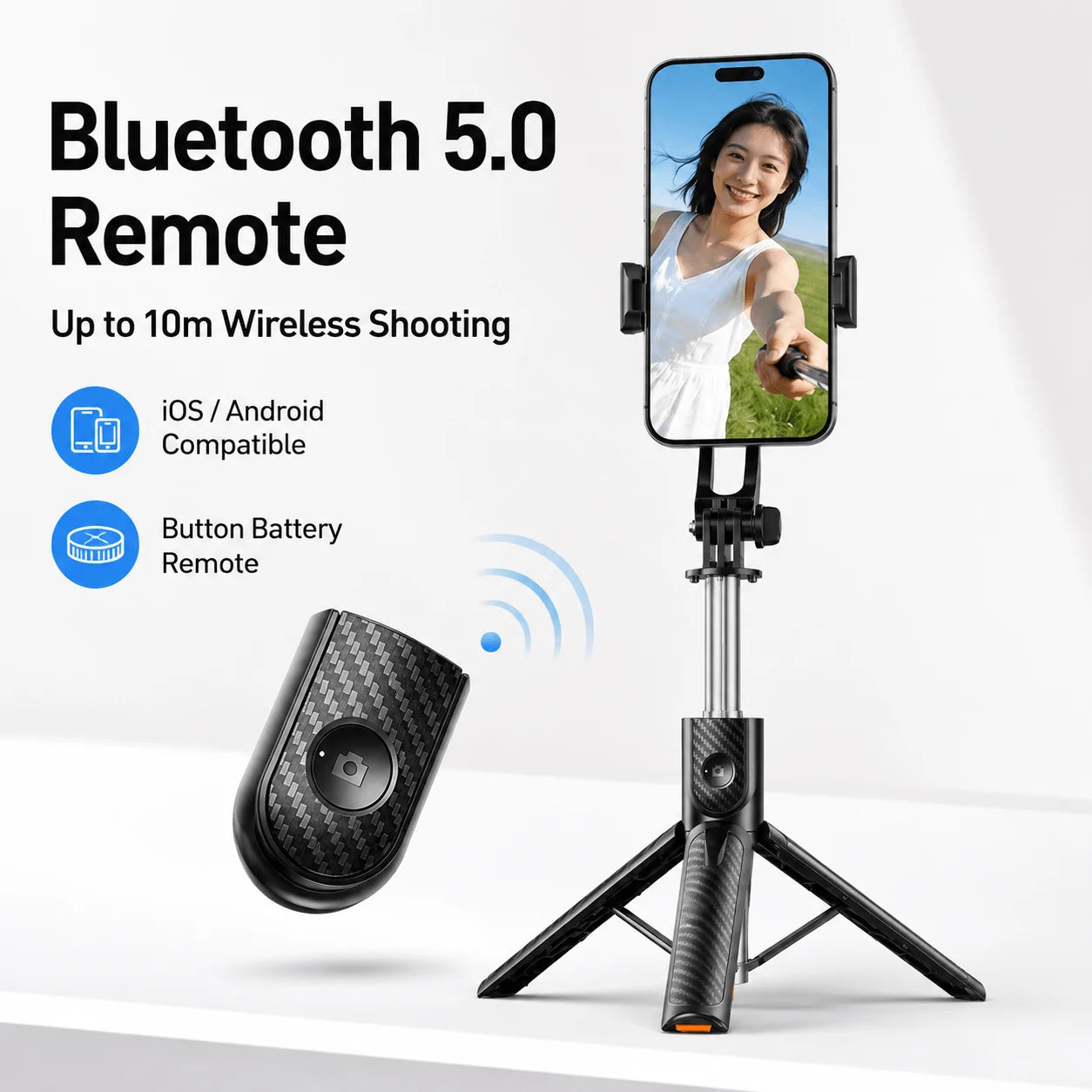 Bluetooth Selfie Stick Tripod 100cm Extendable Wireless Remote Foldable Phone Stand for Mobile Phone Travel Selfie Vlog Shooting