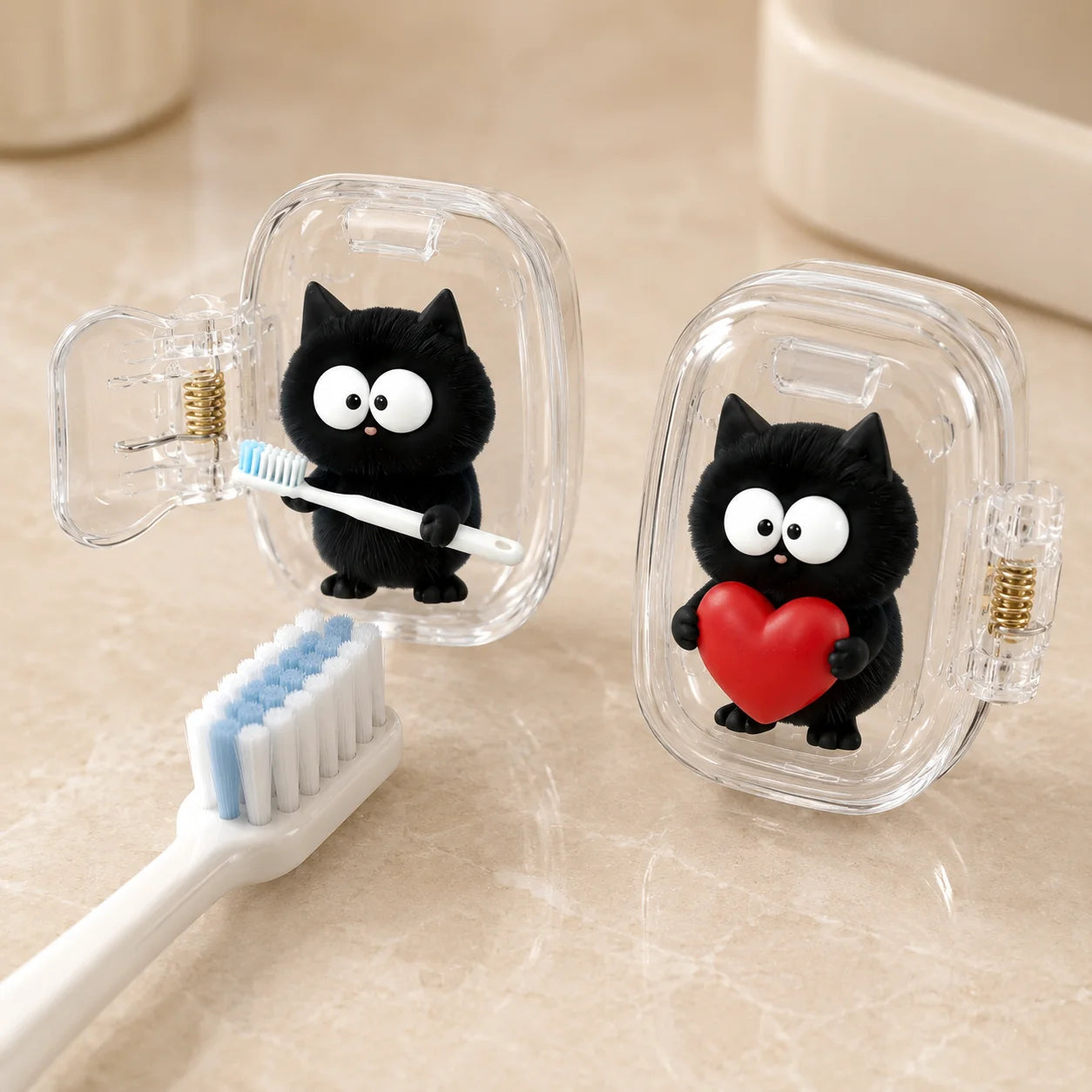 2pack Cute Black Cat Toothbrush Cover Dustproof Travel Toothbrush Head Cap Holder Clip Portable Bathroom Accessories Gift