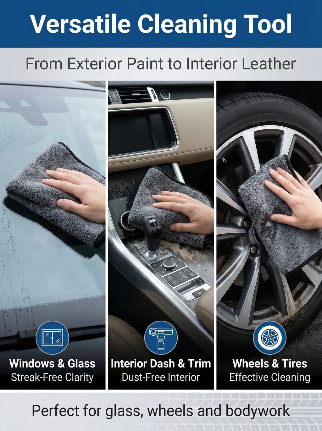5PCS 600GSM Microfiber Car Wash Towel Lint Free Edgeless Scratch Free Ultra Absorbent Auto Detailing Drying Cleaning Cloth