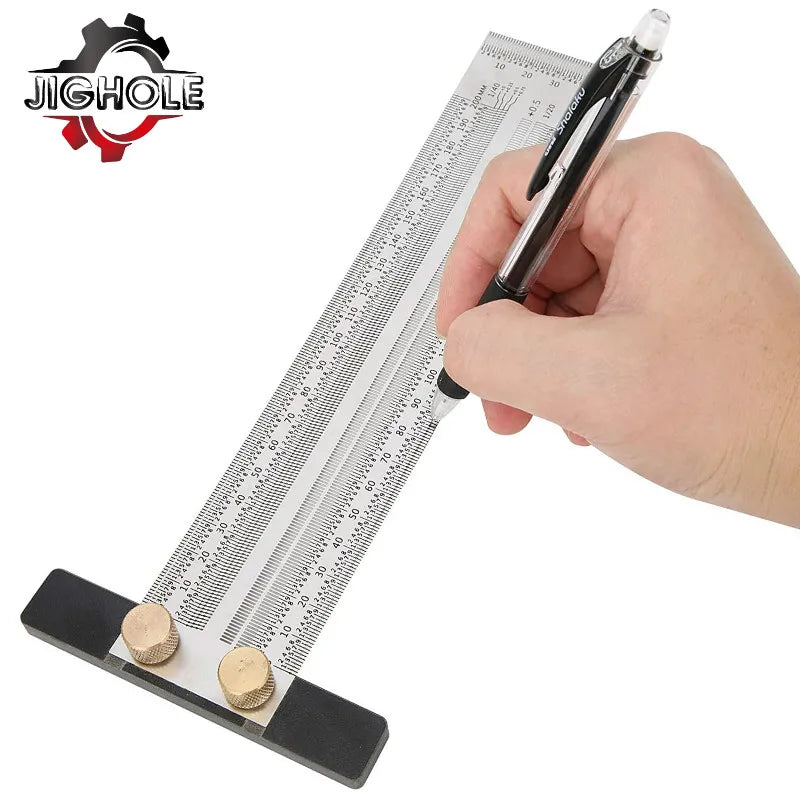 Woodworking High-precision Line Scribe 180-400mm T-type Ruler Hole Scribing Ruler Stainless Mark Line Gauge Measuring Tools