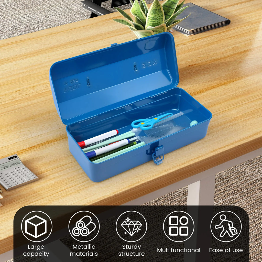 Hardware Metal Toolbox Portable Large Metal Toolbox Car Storage Household Repair Tool Storage Box with Lid Locking Organiser Box