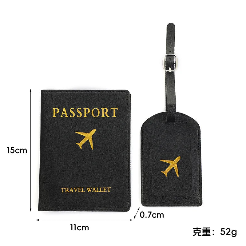 2Pcs/Set PU Travel Passport Cover Luggage Tag Suitcase Identifier Label Baggage Boarding Bag Tag Name ID Address Passport Holder