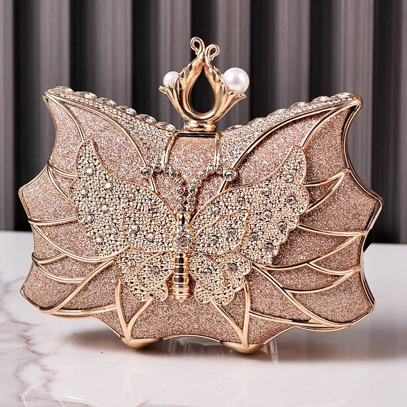 Fashion Luxury Evening Bags Hollow Butterfly Party Bag Bridal Wedding Diamond Clutch Elegant Banquet Handbags Dinner Purse Sac