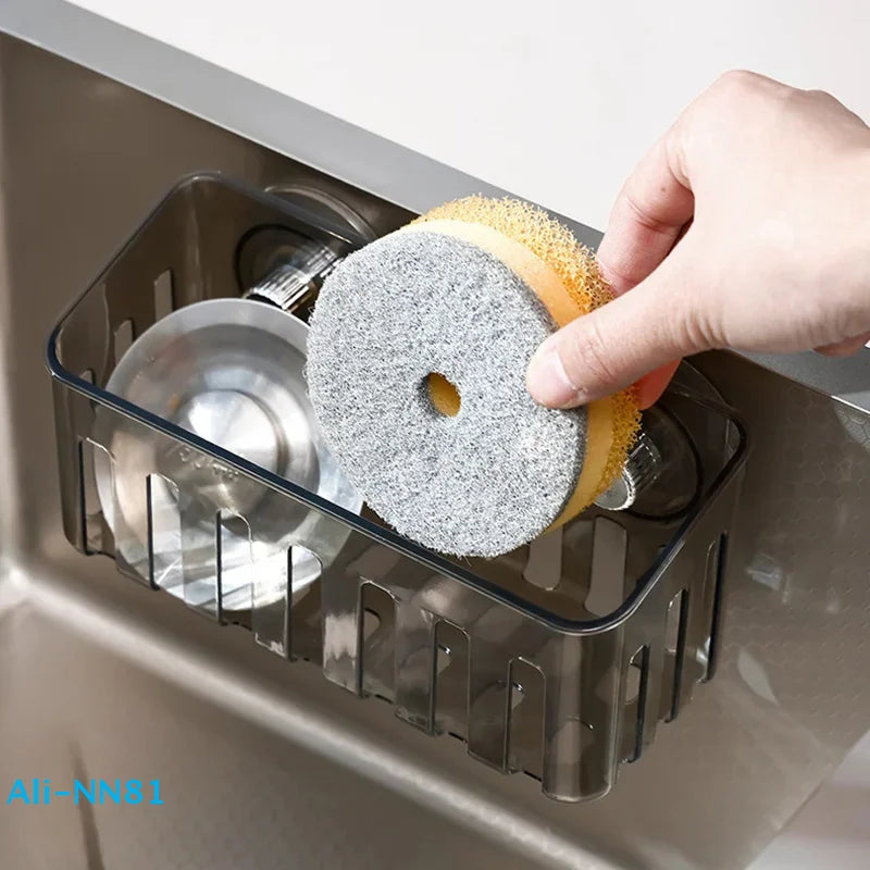【N】Suction Cup Sink Rack Faucet Drain Rack Multifunctional Basket Kitchen Sponge Rack Punch-free Wall Mount
