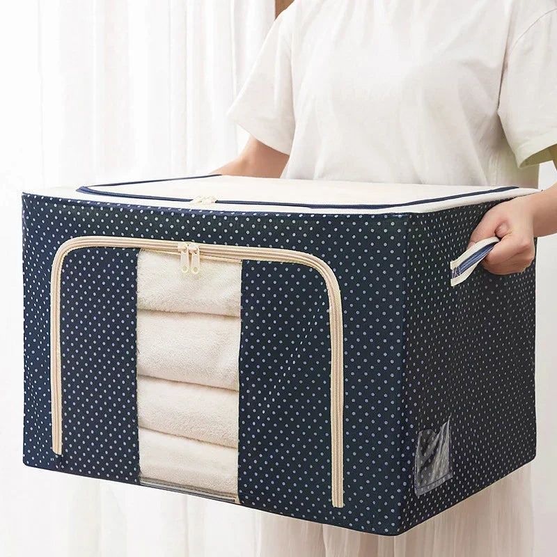 66L Portable Zipper Clothes Storage Organizer Box, Foldable Waterproof Oxford Storage Bin With Transparent Window