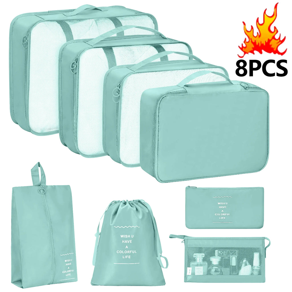 7 Pcs/Set Travel Organizer Storage Bags Suitcase Packing Cubes Set Cases Portable Luggage Clothes Shoe Tidy Pouch Folding.-zmt