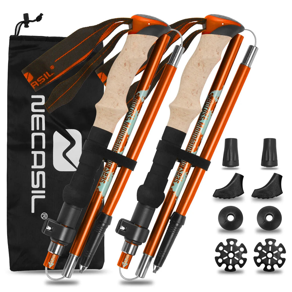2 Pack Foldable Trail Running Sticks Aluminium Lightweight Adjustable Trekking Pole Anti Shock Cork Handle Nordic Walking Hiking