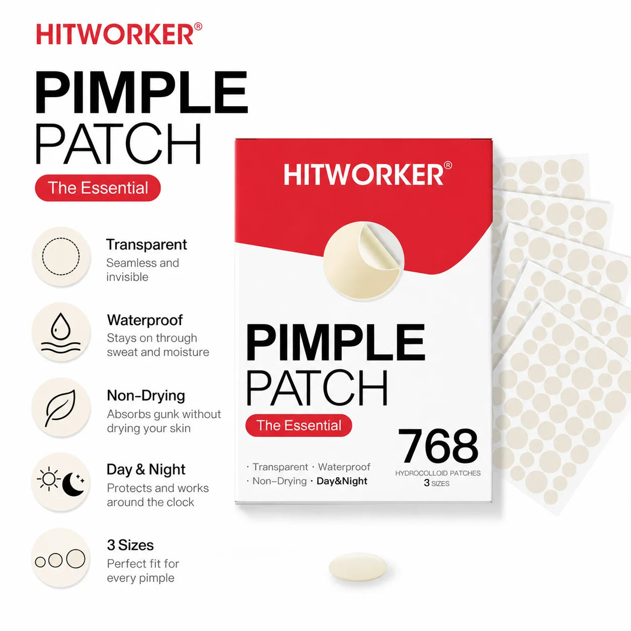 768PCS Pimple Cover Patches, Clear-Look Hydrocolloid Beauty Patches For Day And Night Use, Easy Peel Spot Cover
