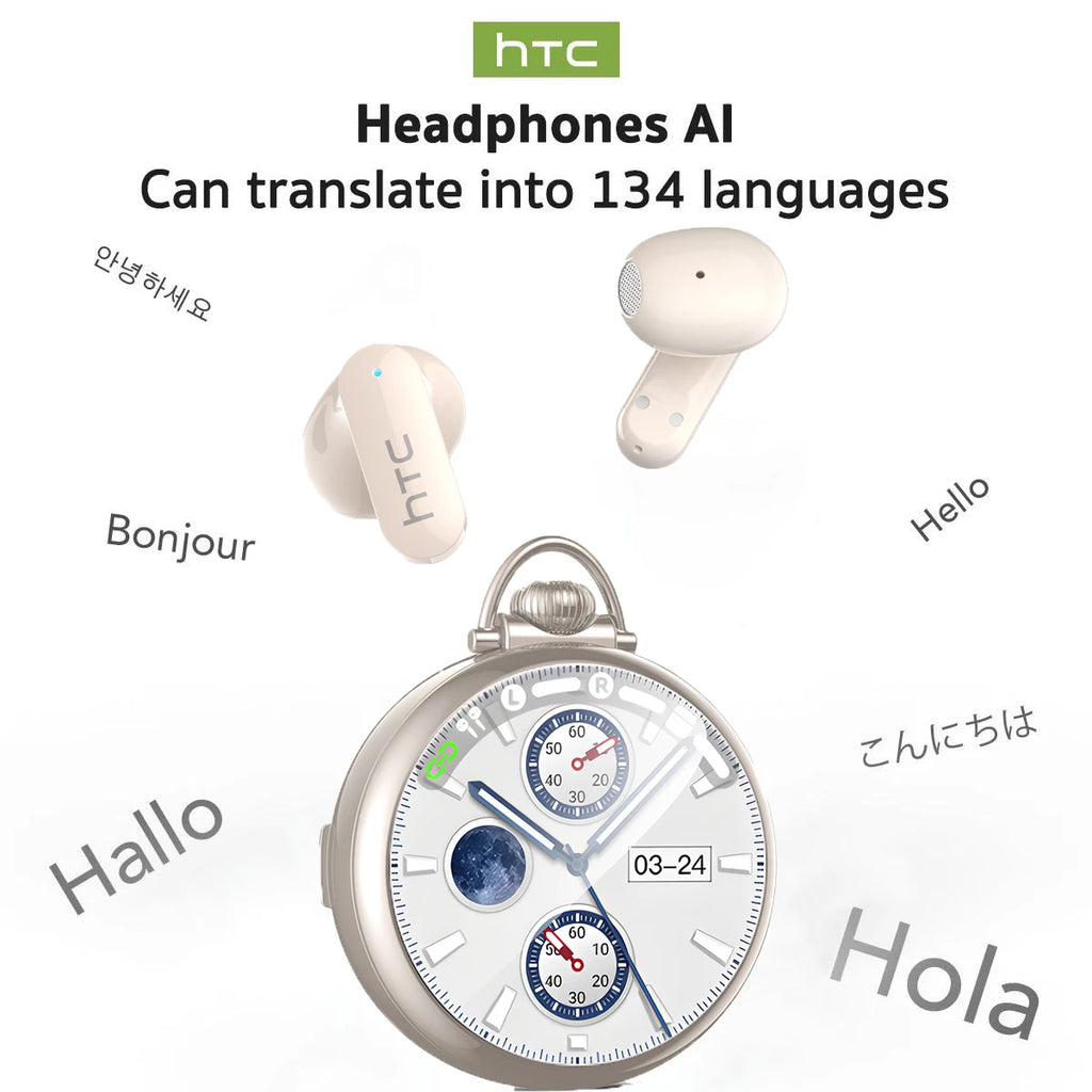 Auriculares Traductor DeIdioma 2026 HTC NE71 AI Real-Time Translator Earbuds BT6.0 Smart LED Screen IPX6 Waterproof HiFi Choice