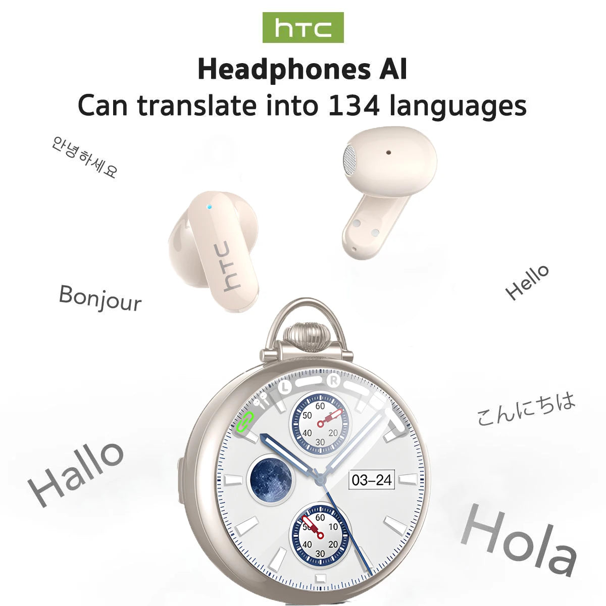 Auriculares Traductor DeIdioma 2026 HTC NE71 AI Real-Time Translator Earbuds BT6.0 Smart LED Screen IPX6 Waterproof HiFi Choice
