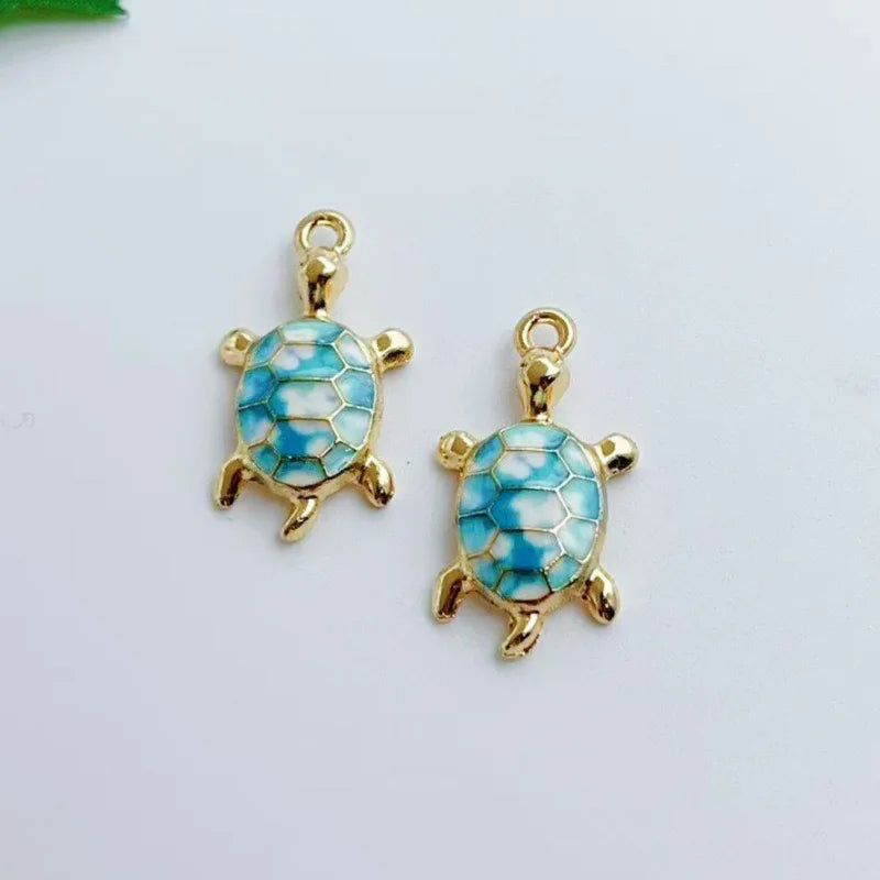 16pcs mixed with 16 cute oil drop printed ocean turtle DIY accessories pendant alloy accessories