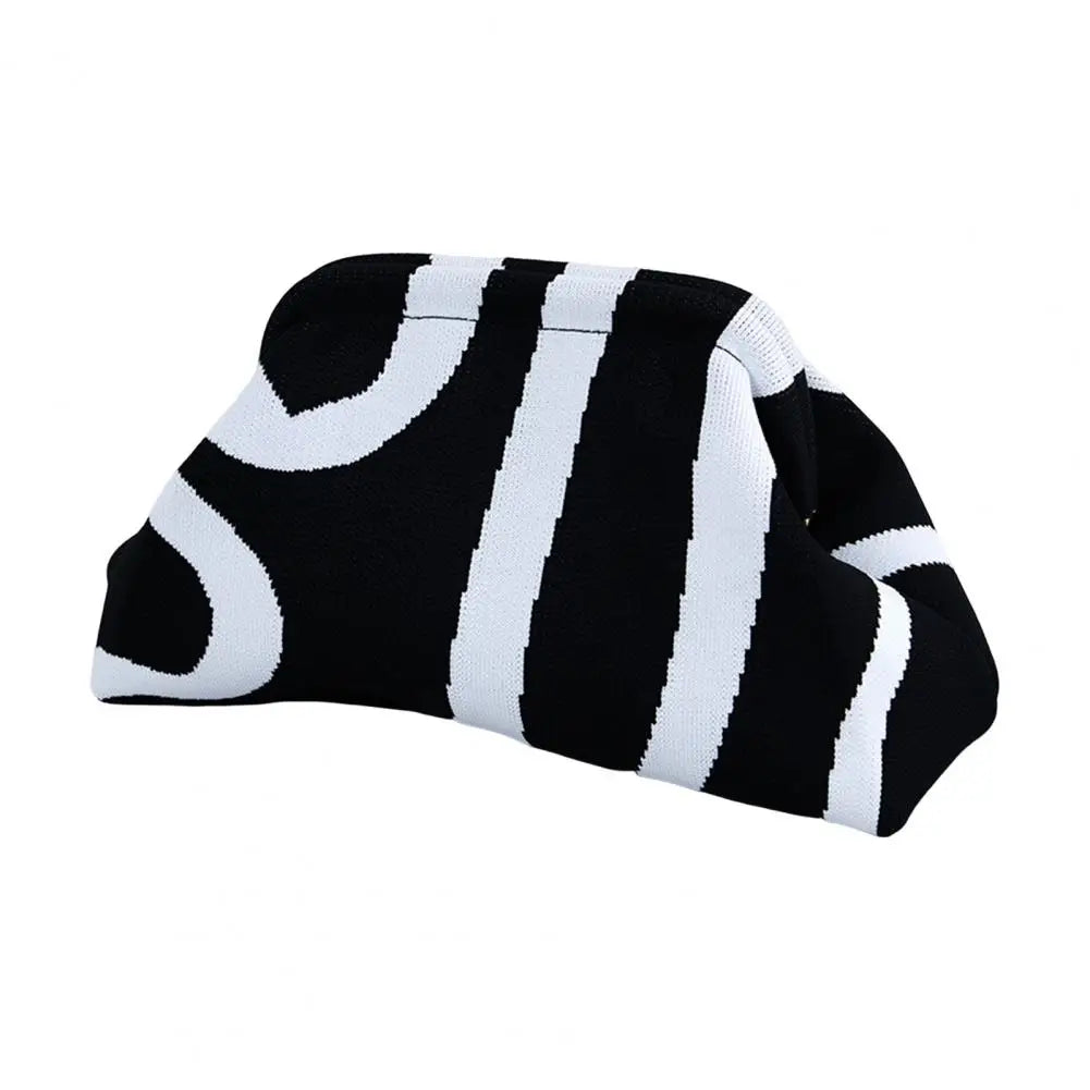 Women Clutch Bag Striped Print Dumpling Clutch Knitted Purse Summer Beach Bag Travel Dating Handbag Cloud Shape Coin Purse