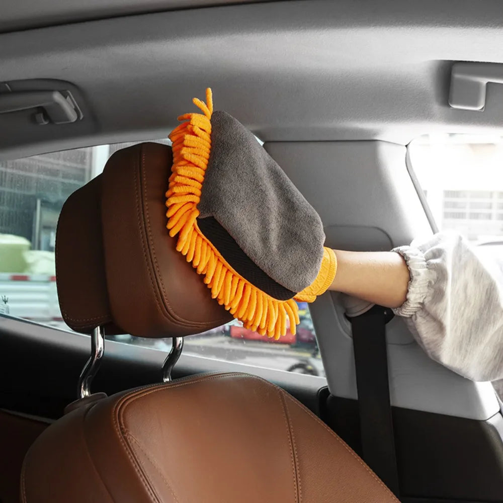 Car Chenille Car Wash Gloves Thickened Waterproof Car Wipe Gloves Car Coral Fleece Double-sided Car Cleaning Tool