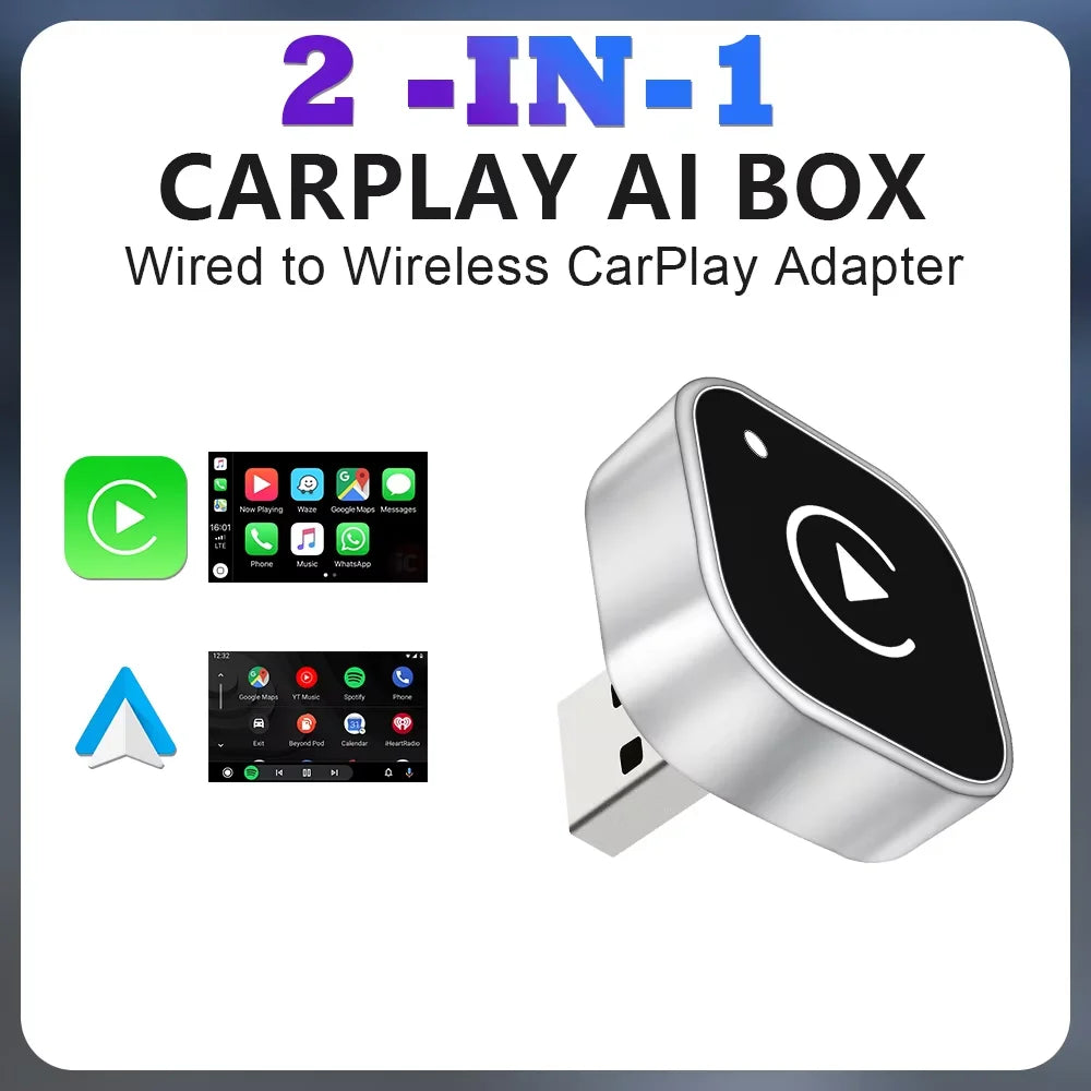 2in1 Wireless CarPlay Dongle Wireless Android Auto Adapter AI Smart Box Car Intelligent Systems For Car With Wired CarPlay