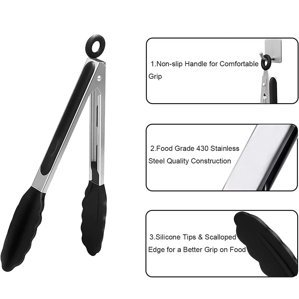 9 12 inch Kitchen Tongs For Cooking with Silicone Tips Heat Resistant Locking Cooking Tongs Non-Stick Food Tongs YY211