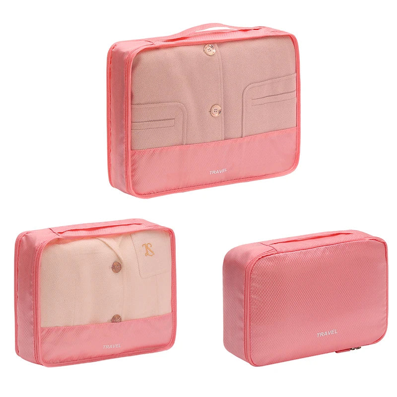 3pcs Set Travel Clothes Storage Bag Waterproof Packing Cubes Mesh Visible Travel Suitcases Organizer Pouch Luggage Organiser