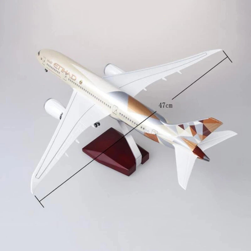 43cm Airplane Toy b787 Aircraft Etihad Air Airplane Model Resin with Light & Wheel Planes Airplanes Decoration Home Plane Toy