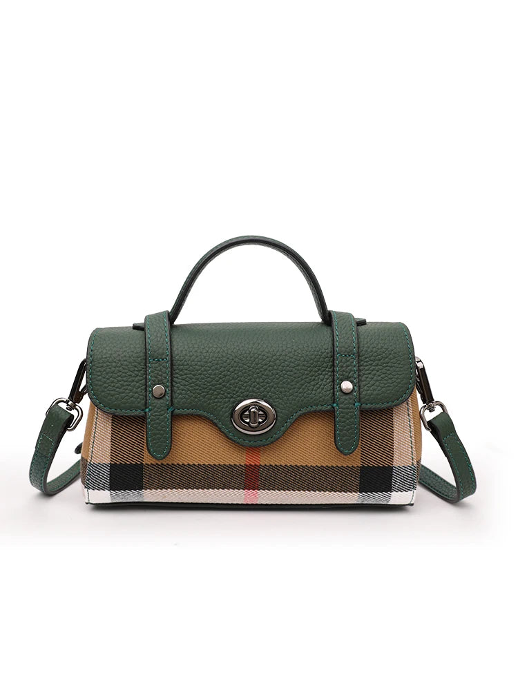 Women's New Style Summer Trendy Casual Versatile Canvas Plaid Small Square Genuine Leather Crossbody Bag