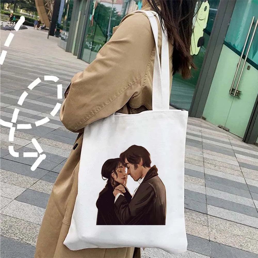 More Pride Less Prejudice Jane Austen Pride Prejudice Elizabeth Darcy Book Bennet Cartoon Shopper Canvas Tote Bag Cotton Handbag