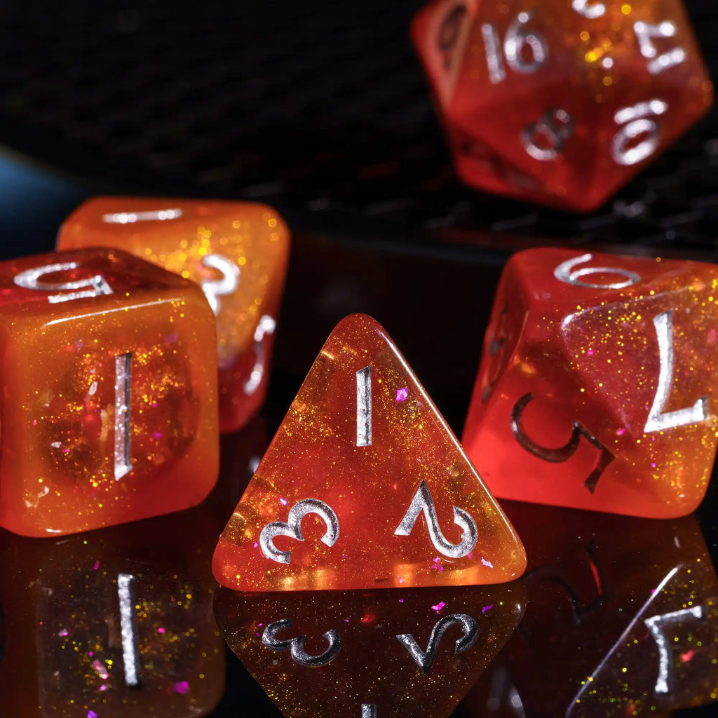 Cusdie Two-tone DND Dices 7 Resin Glitter D&D Dice D4 D6 D8 D10 D% D12 D20 Polyhedral Dice Set for Role Playing Board Games