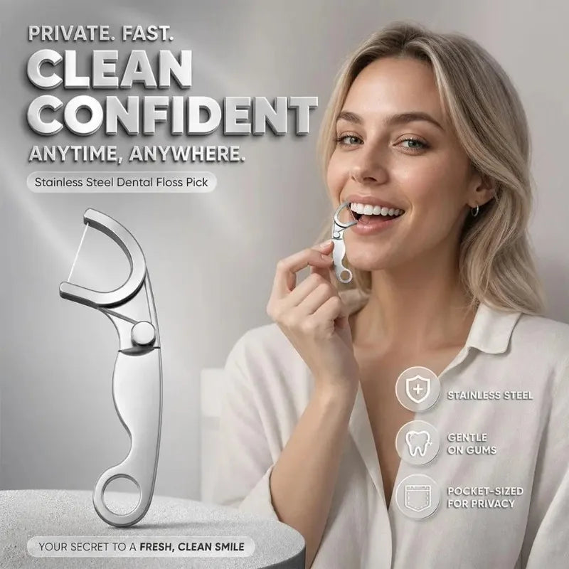 Stainless Steel Toothpick Dental Floss Reusable Flossing Holder Set Eco-friendly Teeth Cleaning Tools Oral Care Accessory