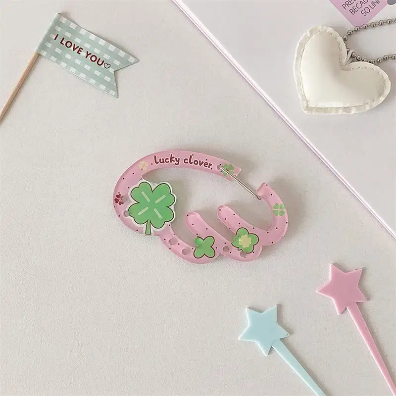 INS Candy Color Wings Shape Acrylic Carabiner Cute Strawberry Clover Mountaineering Buckle Keychain Multipurpose Keyring Hook