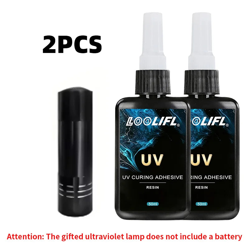 LOOLIFL50ml UV Curing Glue Transparent Resin Strong Adhesive Fast Cure Traceless Glue For Glass Metal Plastic Jewelry DIY Crafts
