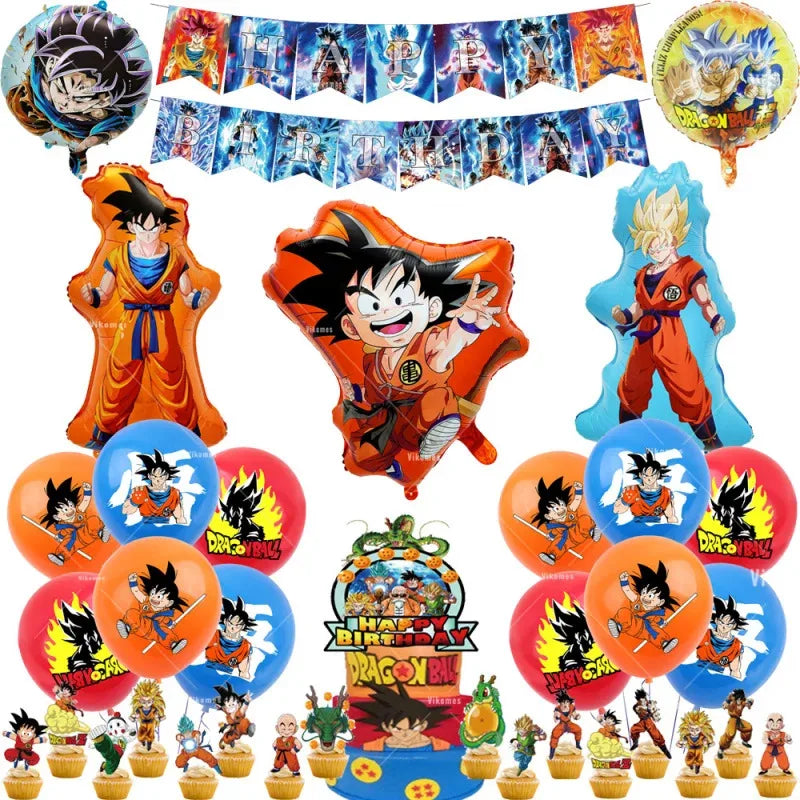 Dragoned Ball Z Balloons Happy Birthday Banner Goku Vegeta Ballons Party Decoration Plate Disposable Tableware Cake Topper Toy