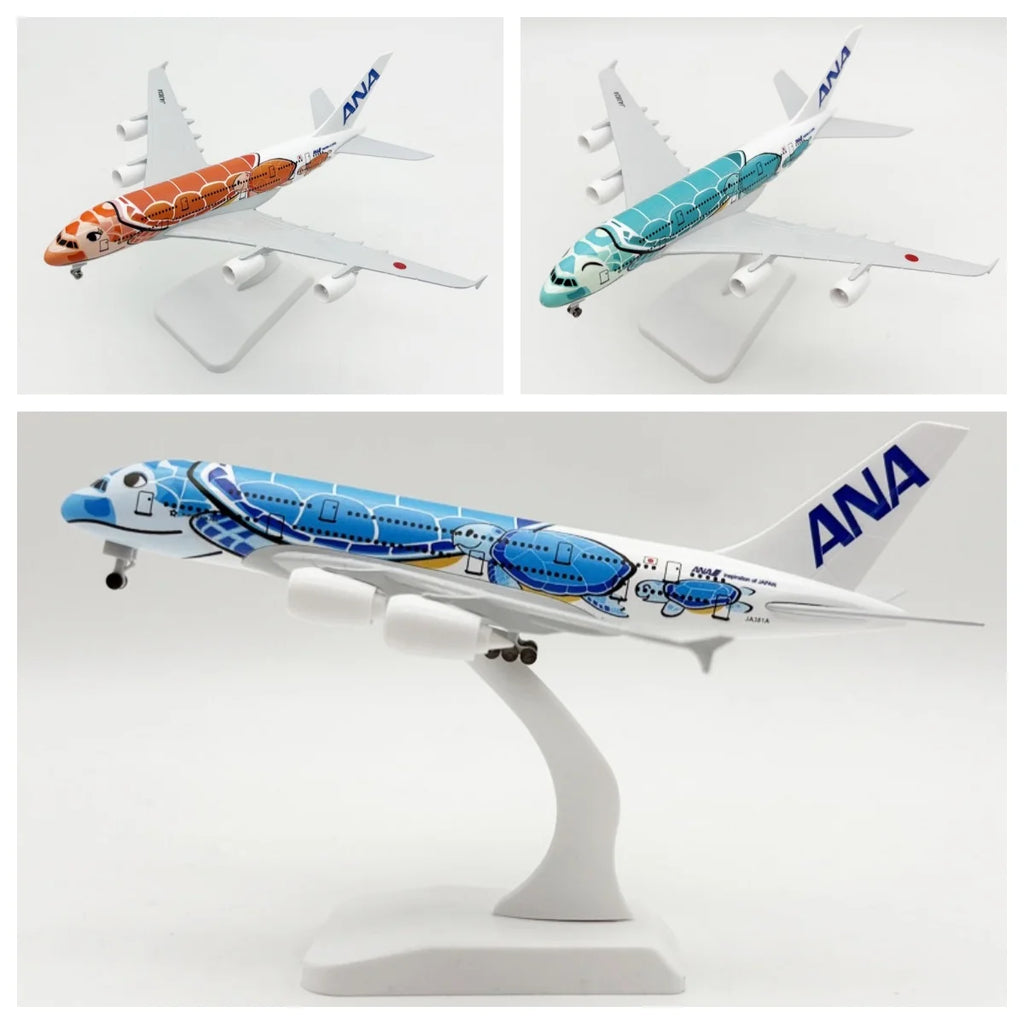 20cm Japan ANA Airlines Series A380 Sea Turtle Simulated Aircraft Model 1:400 Scale Alloy Diecast Airplane Kids Toys With Wheel