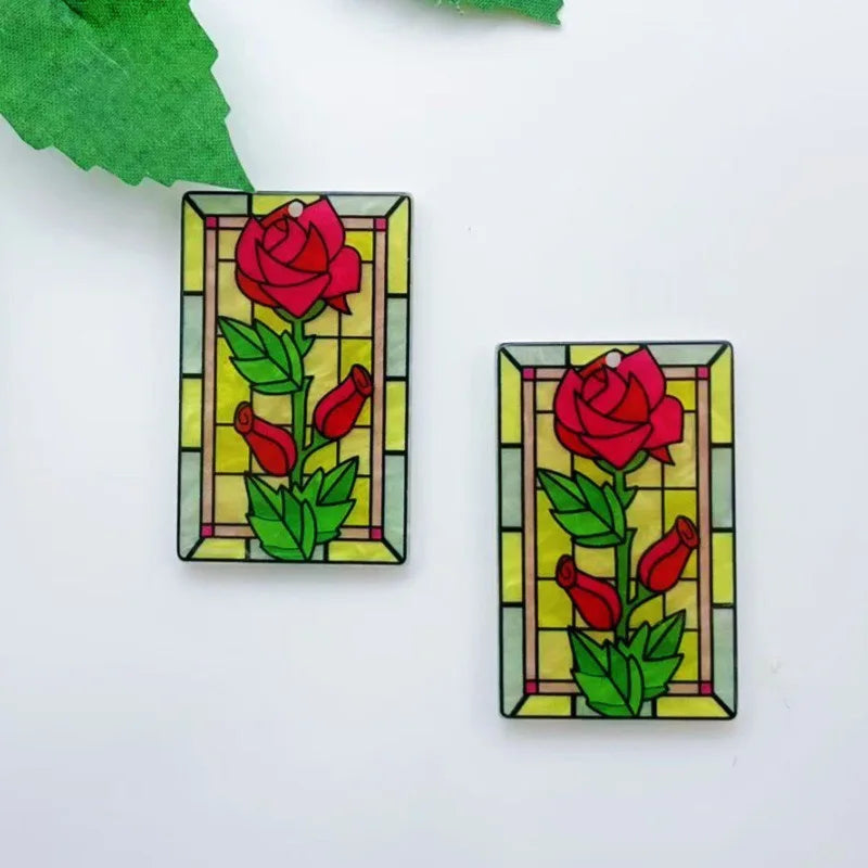 10pcs Wave Flower Earrings Acrylic Acetate Sheet New Chinese Style Hand drawn Oil Painting Female DIY Jewelry Accessories