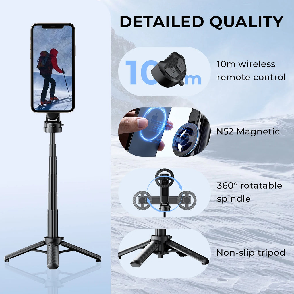 Magnetic Phone Holder 360° Rotation Pocket Selfie Stick With Bluetooth Remote Adjustable Desktop Stand for Live Streaming